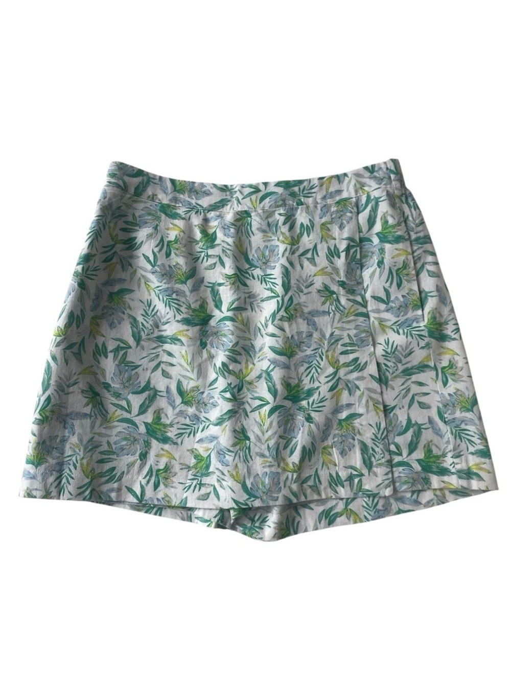 Ellen Tracy Green White Leave Print Skort Linnen Blend Pockets Size Medium New